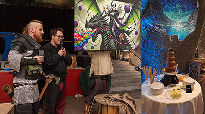 Die Gäste kamen alle als Zwergen oder Ritter verkleidet beim Motto Anlass Zwergenwelten und genossen zum Dessert den magischen Schokoladenbrunnen.